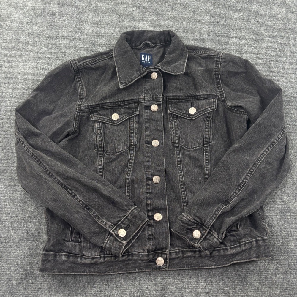 Gap Denim Jacket Large Black Faded Cotton Trucker Women's
